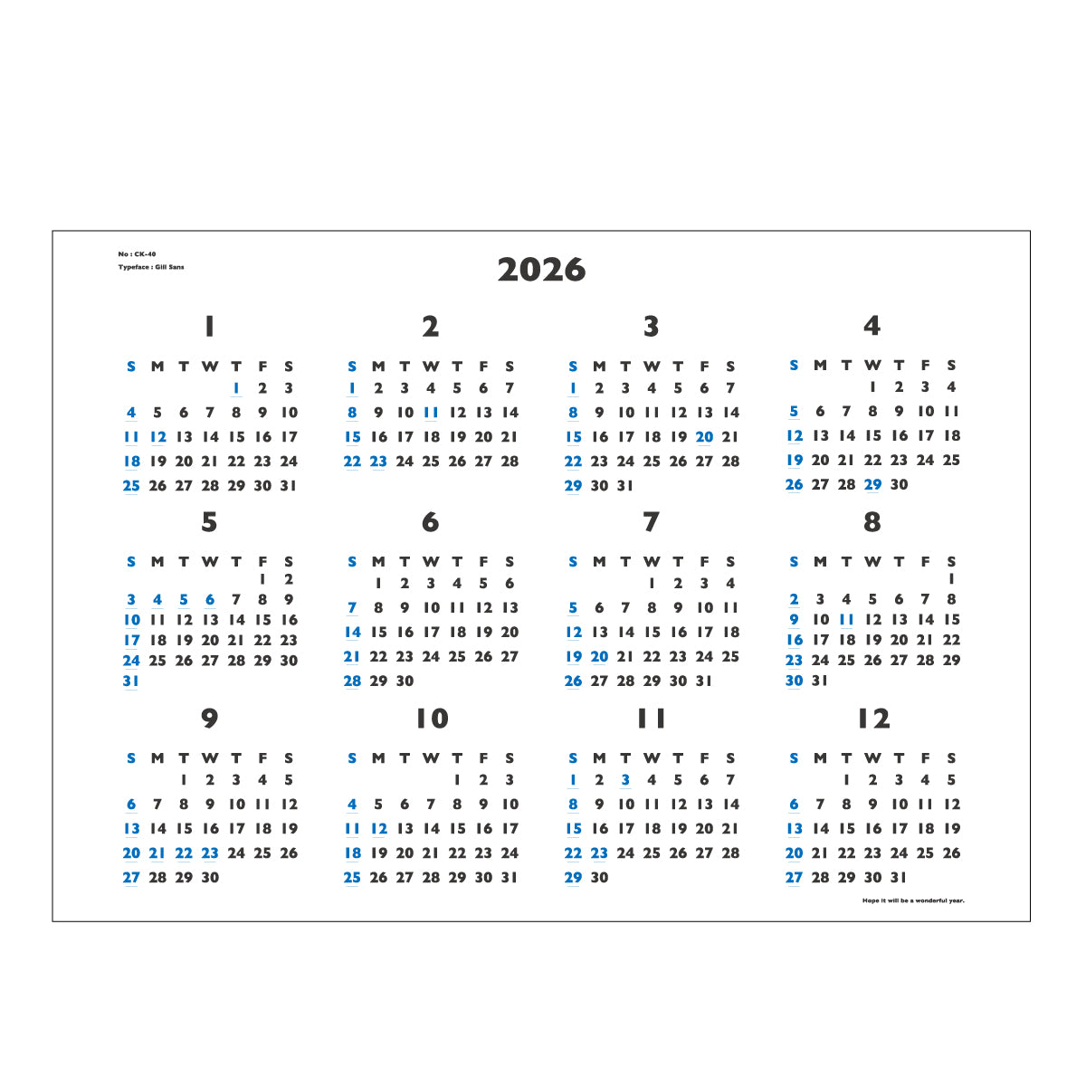 【9月13日発売予定】2026年 壁掛カレンダー 1月始まり A1 イヤープランナー CK-40