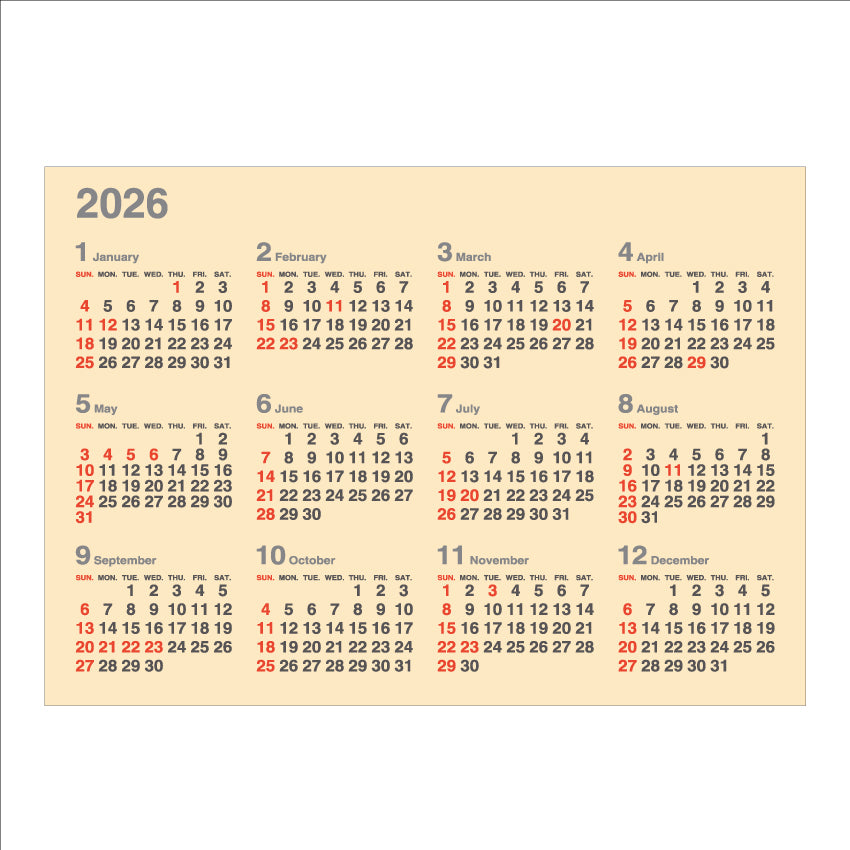 【9月13日発売予定】2026年 壁掛カレンダー 1月始まり B2 クラフト イヤープランナー CK-41