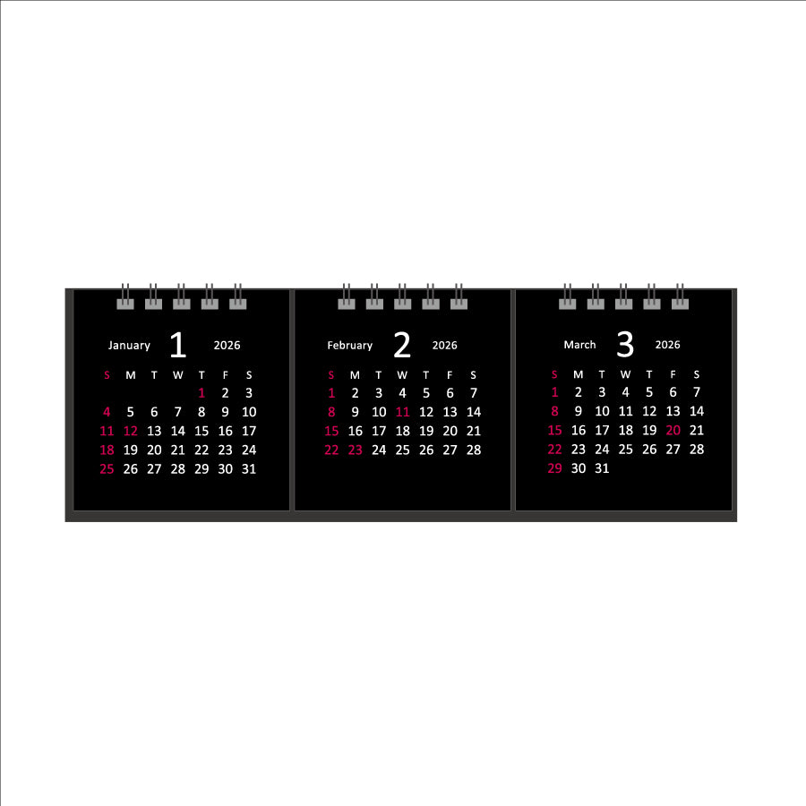 【9月13日発売予定】2026年 卓上カレンダー 1月始まり タイニー3マンス ブラック CT-631