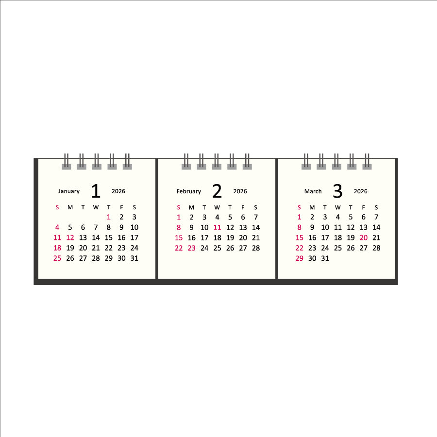 【9月13日発売予定】2026年 卓上カレンダー 1月始まり タイニー3マンス アイボリー CT-632