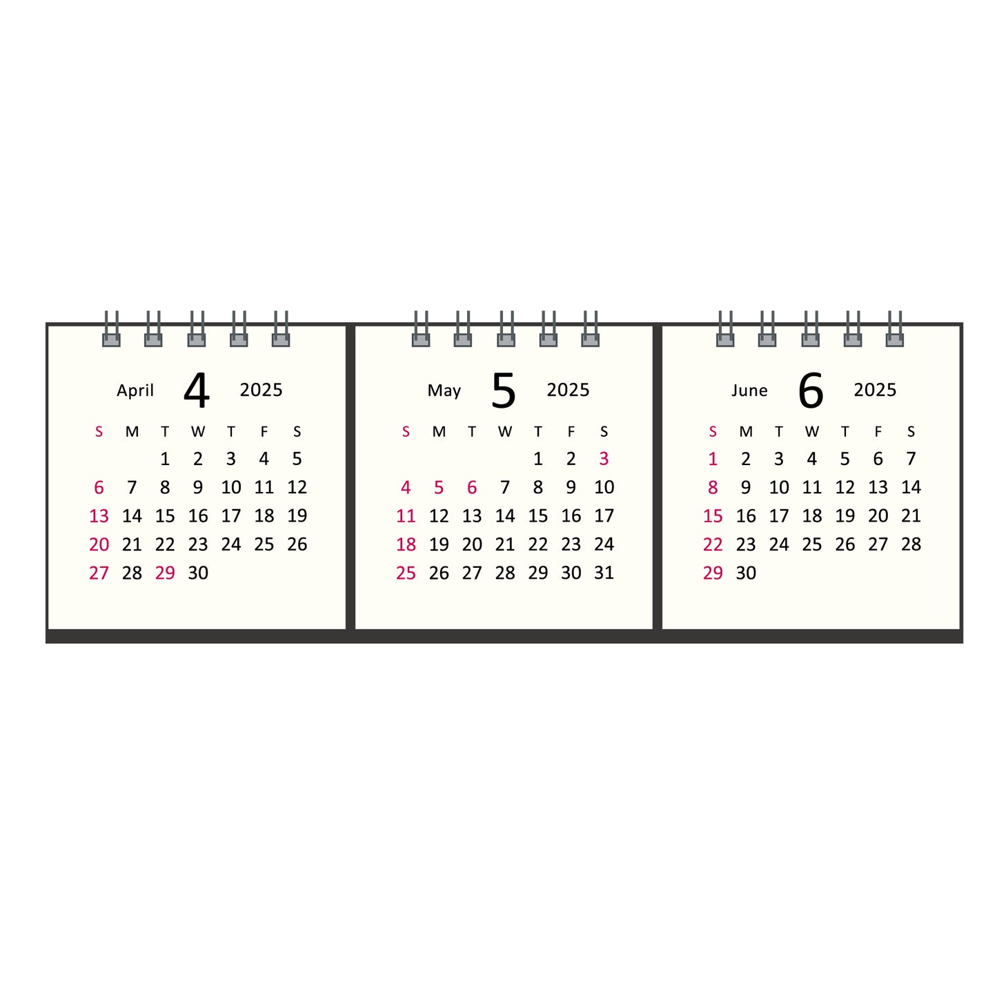 【NEW】2025年 卓上カレンダー 4月始まり タイニー3マンス アイボリー CTN-632