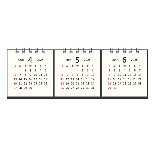 【NEW】2025年 卓上カレンダー 4月始まり タイニー3マンス アイボリー CTN-632