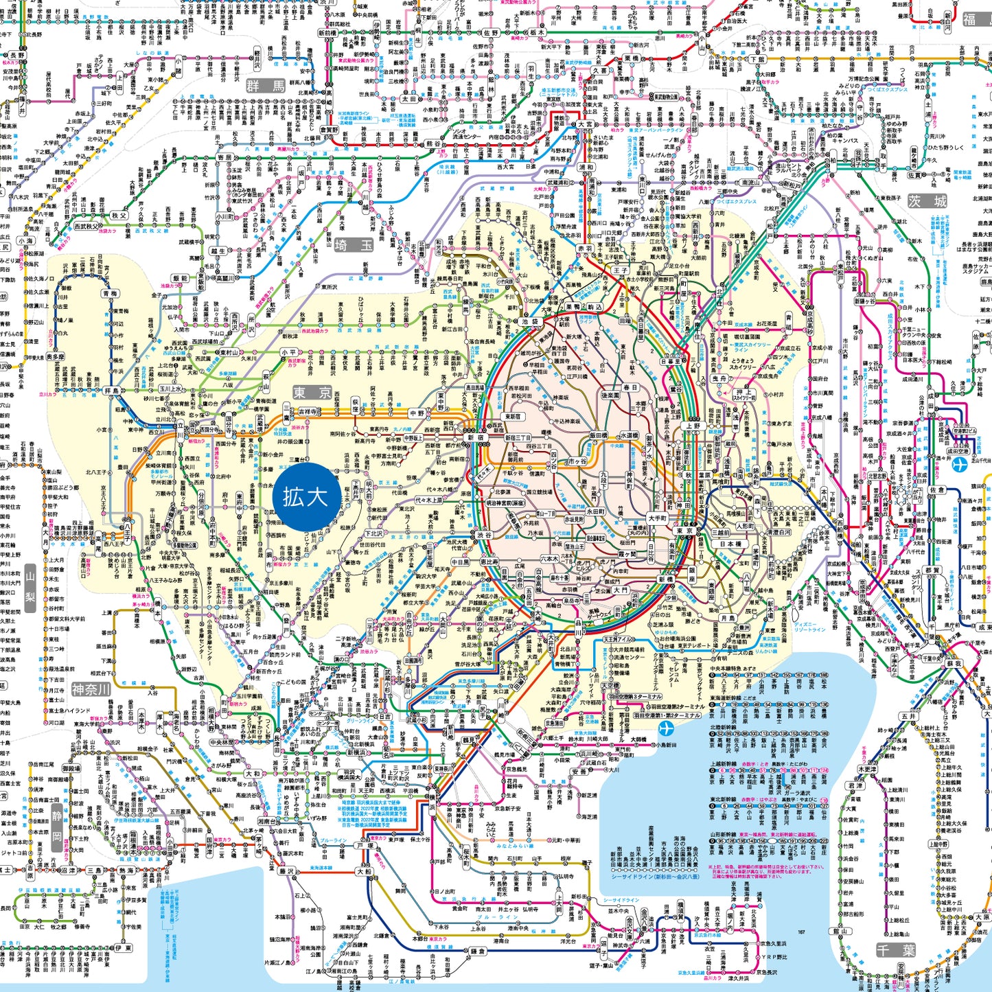 2025年 壁掛カレンダー 1月始まり 広域関東鉄道マップ-タテ CK-101
