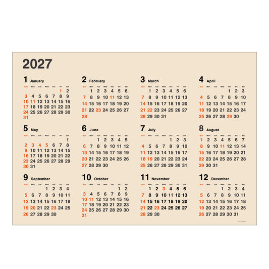 【NEW】2027年 壁掛カレンダー 1月始まり B2 クラフト イヤープランナー CK-44