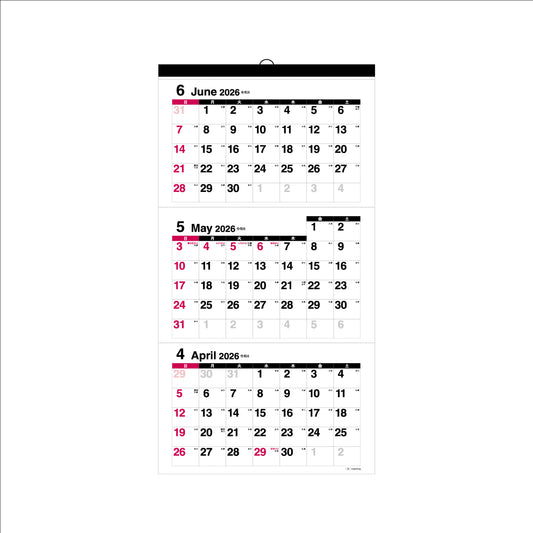 2026年 壁掛カレンダー 4月始まり ホワイト3マンス-M CKN-55
