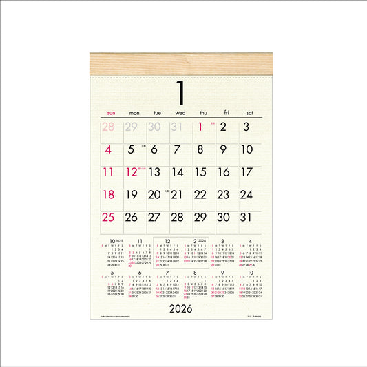 【9月13日発売予定】2026年 壁掛カレンダー 1月始まり A3 ウッディコットン  CK-12