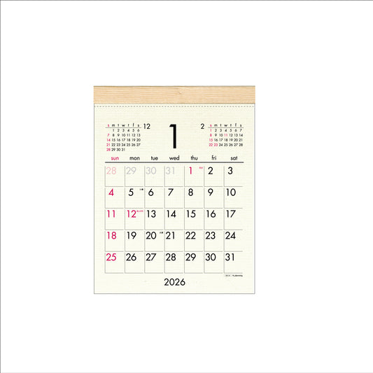 【9月13日発売予定】2026年 壁掛カレンダー 1月始まり ウッディコットンS  CK-14