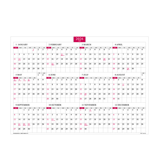 【9月13日発売予定】2026年 壁掛カレンダー 1月始まり A2 ブロックプランナー CK-34