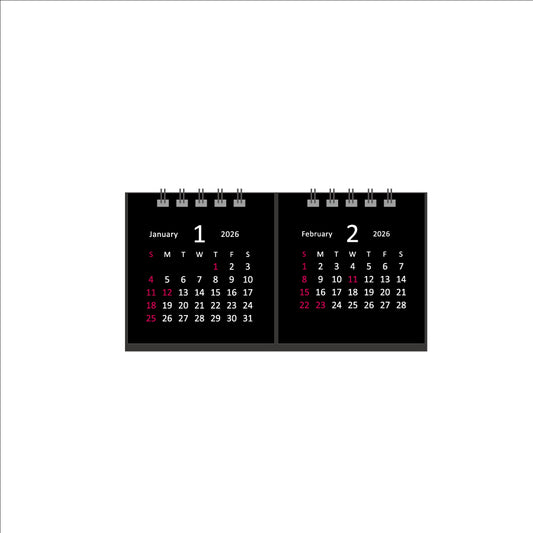 【9月13日発売予定】2026 卓上カレンダー 1月始まり タイニー2マンス ブラック CT-621