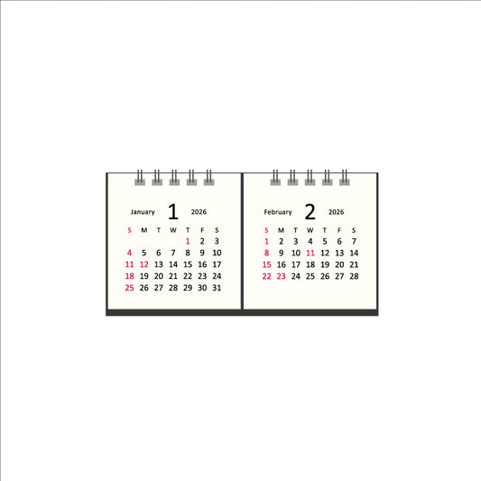 【9月13日発売予定】2026年 卓上カレンダー 1月始まり タイニー2マンス アイボリー CT-622