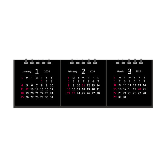 【9月13日発売予定】2026年 卓上カレンダー 1月始まり タイニー3マンス ブラック CT-631