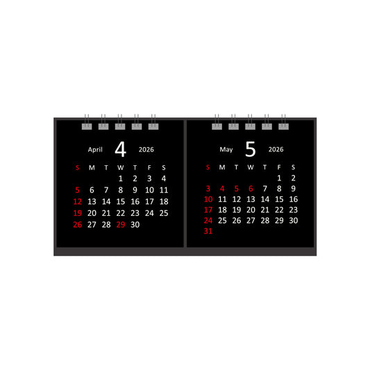 2026年 卓上カレンダー 4月始まり タイニー2マンス ブラック CTN-621