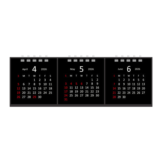 2026年 卓上カレンダー 4月始まり タイニー3マンス ブラック CTN-631