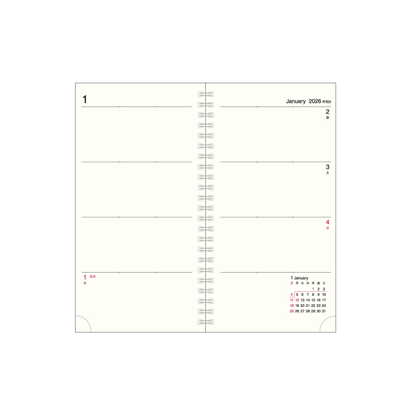 【9月13日発売予定】2026 NOW ON DAYS  フッキングノートリフィル ウィークAダイアリー NR-01
