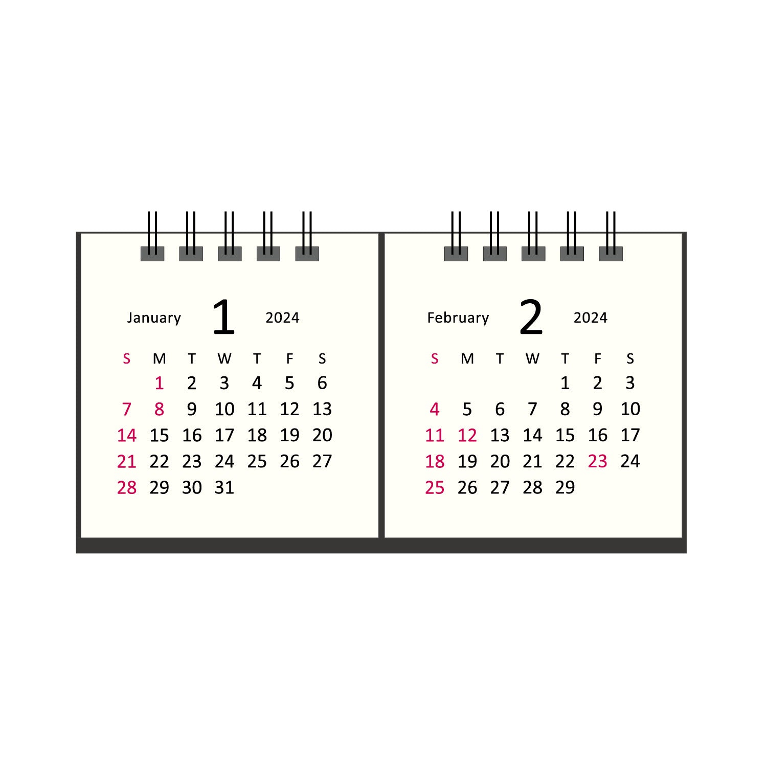 2024年 卓上カレンダー 1月始まり タイニー2マンス アイボリー CT-622