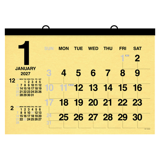 2027年 壁掛カレンダー 1月始まり A全 クラフト CK-06