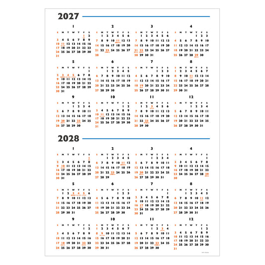 【NEW】2027年 壁掛カレンダー 1月始まり A1 2年カレンダー CK-43