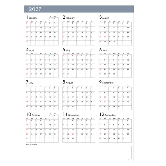 【NEW】2027年 壁掛カレンダー 1月始まり A1 ブロックカレンダー CK-45