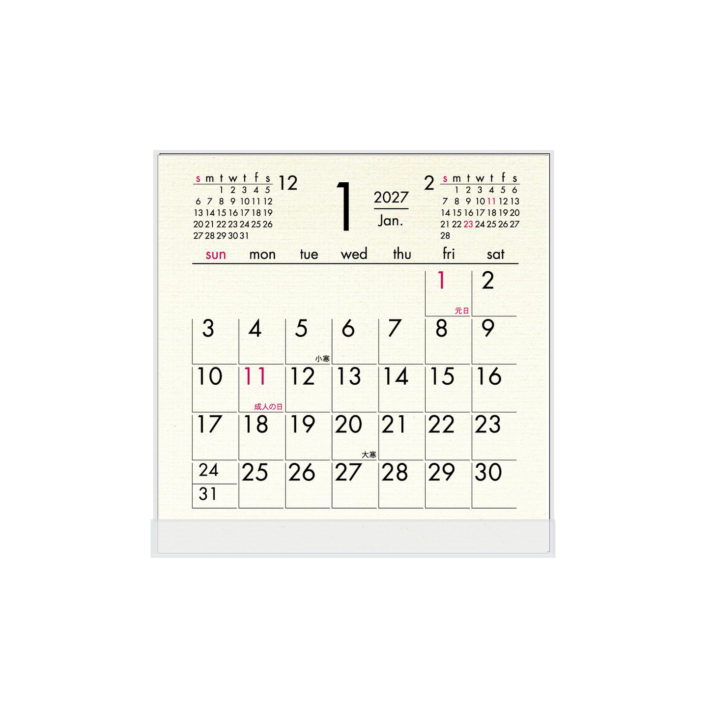2027年 卓上カレンダー 1月始まり FD コットン CT-519