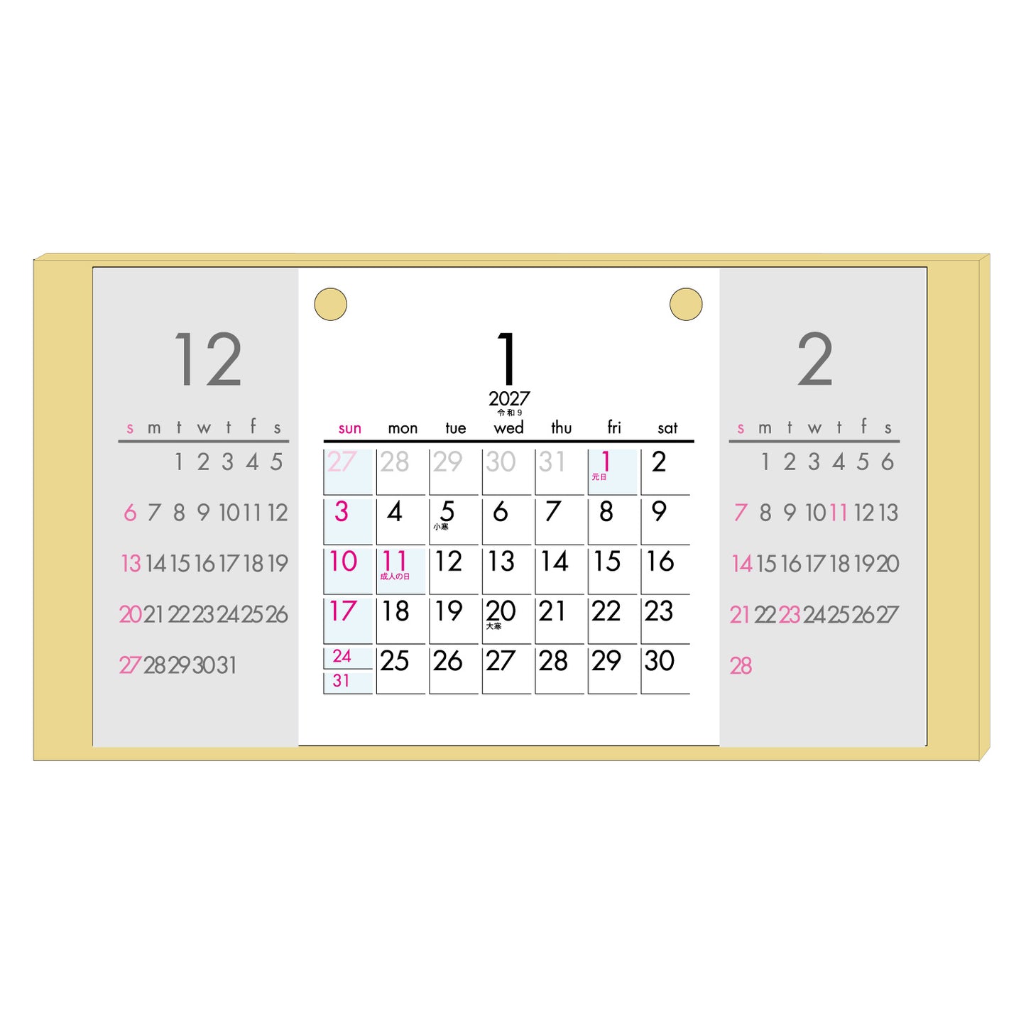 2027年 卓上カレンダー 1月始まり MDF3マンス CT-521