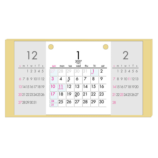 2027年 卓上カレンダー 1月始まり MDF3マンス CT-521