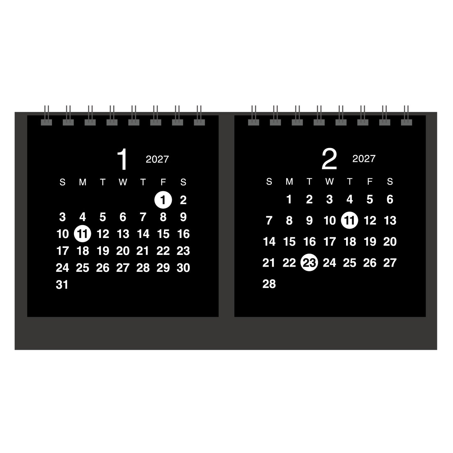 2027年 卓上カレンダー 1月始まり クラフト 2マンス