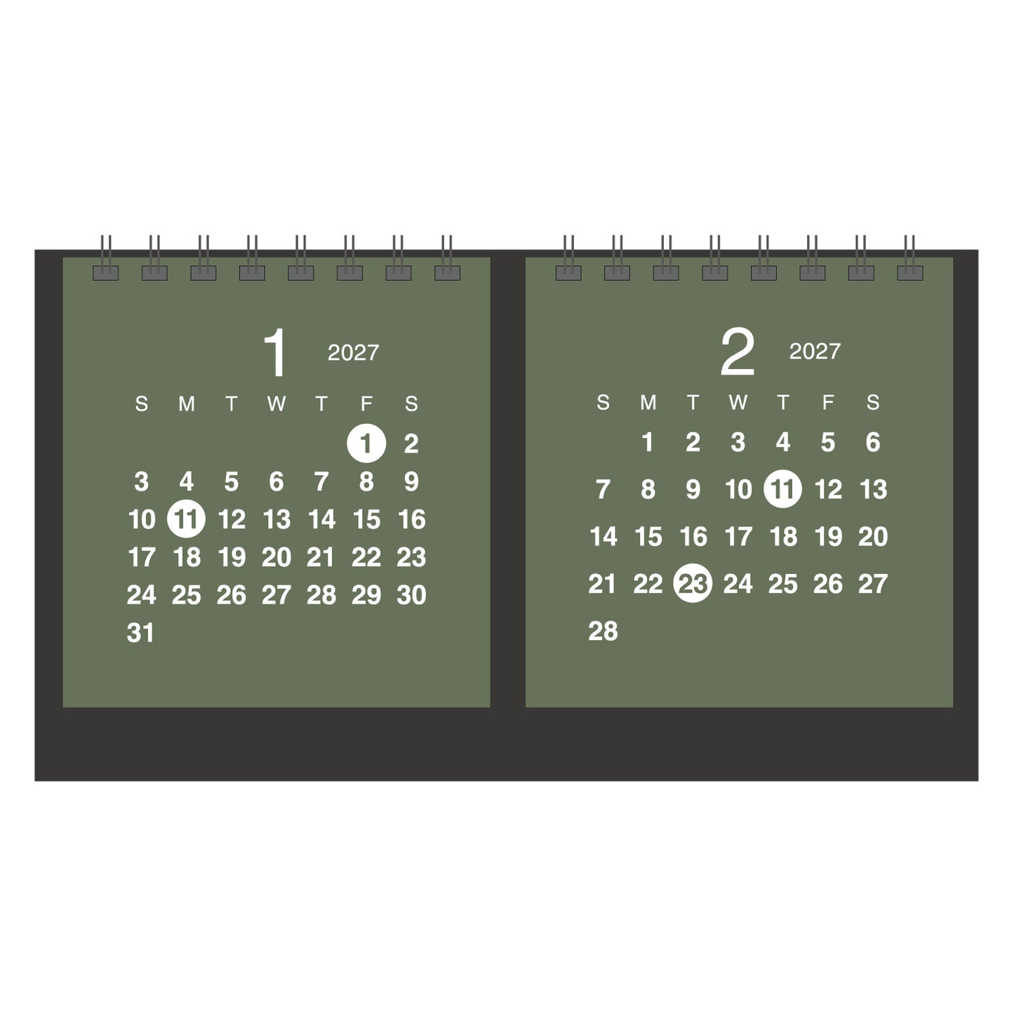 2027年 卓上カレンダー 1月始まり クラフト 2マンス
