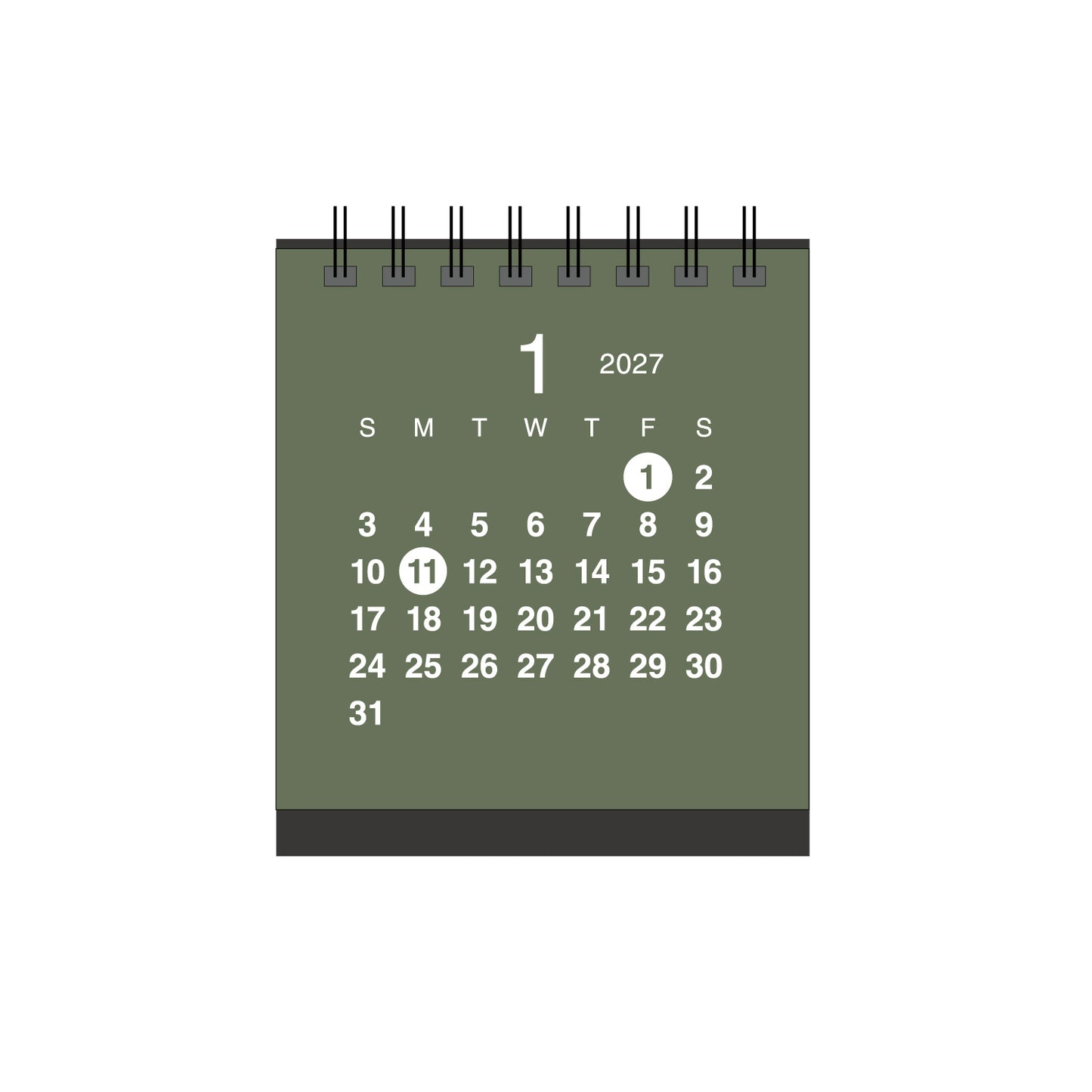 2027年 卓上カレンダー 1月始まり クラフト ミニスタンド