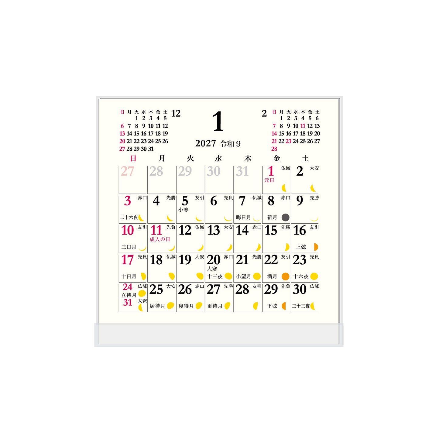 2027年 卓上カレンダー 1月始まり FD 月の満ち欠け CT-678
