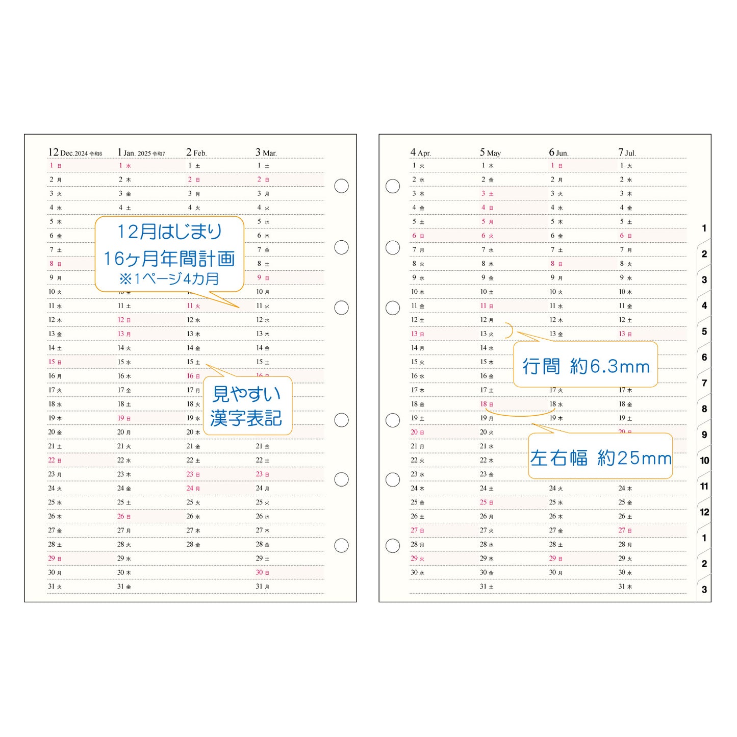 2025 NOW ON DAYS A5 6穴日付入リフィル 月間ニューオールド AFD-32